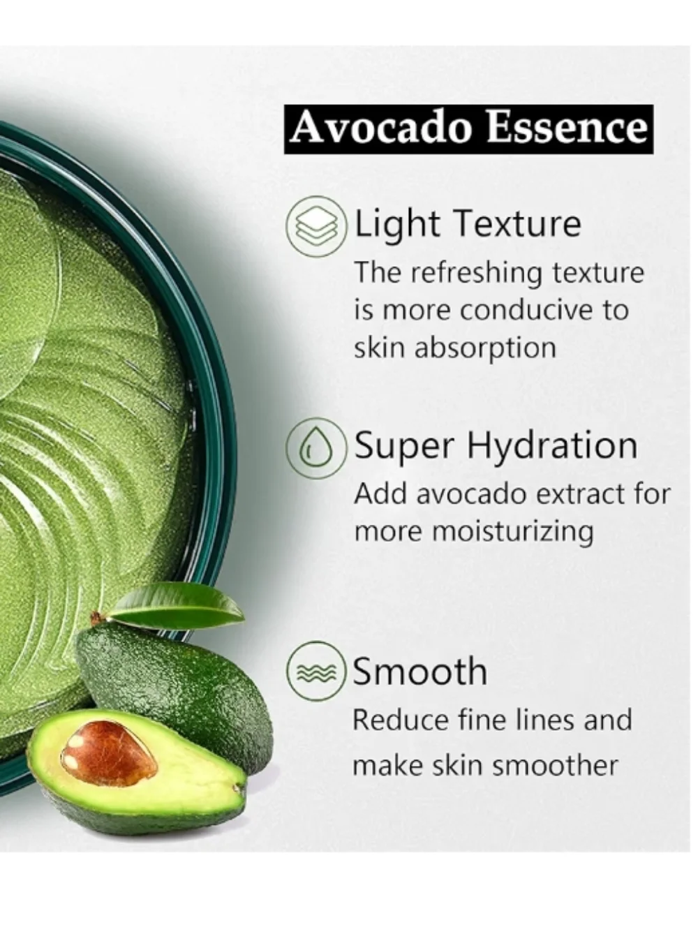 Avocado Eye Mask, Under Eye Patches for Puffy Eyes and Dark Circles, 60 Pcs